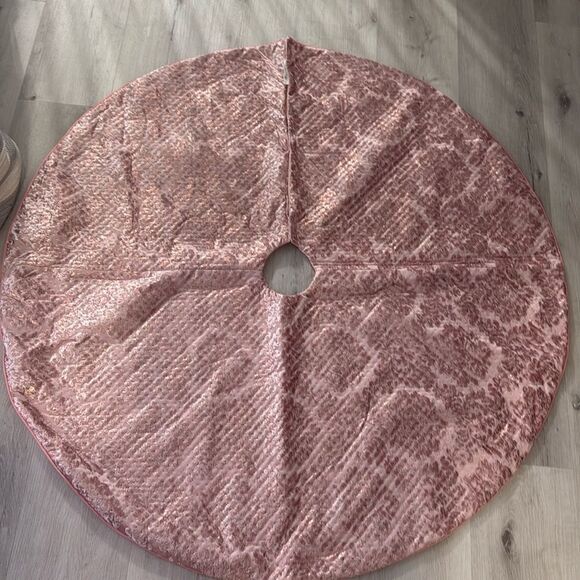 NEW-HGTV Home Collection Decorative Christmas Tree Skirt, Pink, 54 Inches - Picture 1 of 4